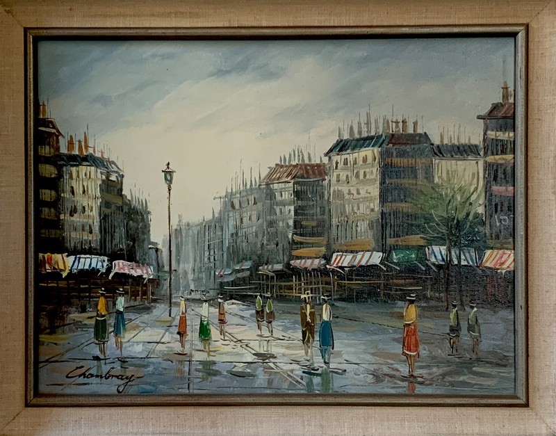 Excellent MCM-Style Parisian Impressionist Cityscape Oil Painting by Chambray