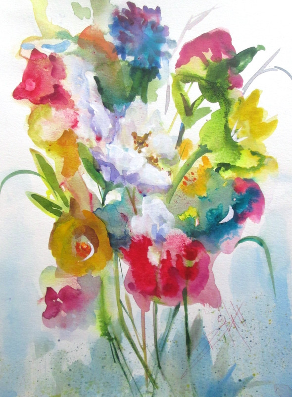 Delilah fresh flowers 15×11 impressionism watercolor contemporary COA
