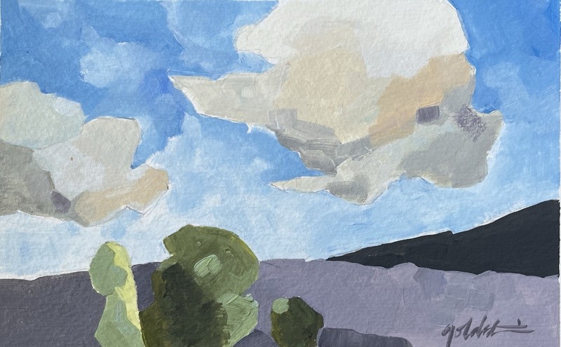 Original Acrylic Landscape Painting on Watercolor Paper Signed Contemporary Art