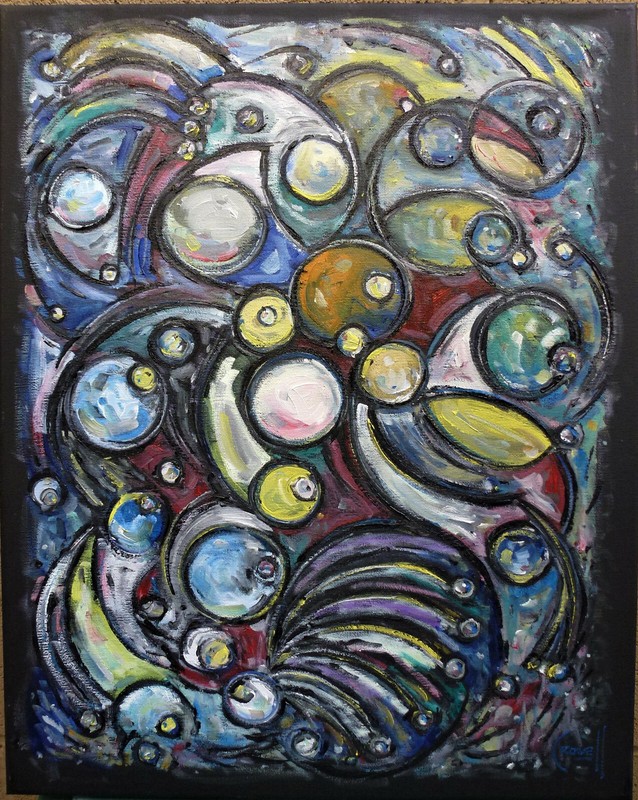 CONTROLLED CHAOS abstract painting original 16×20 BLACK canvas signed Crowell