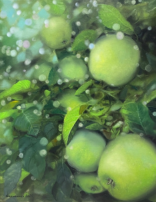 Original oil painting (no frame) 45x35cm «Apples in the garden» Borisenko