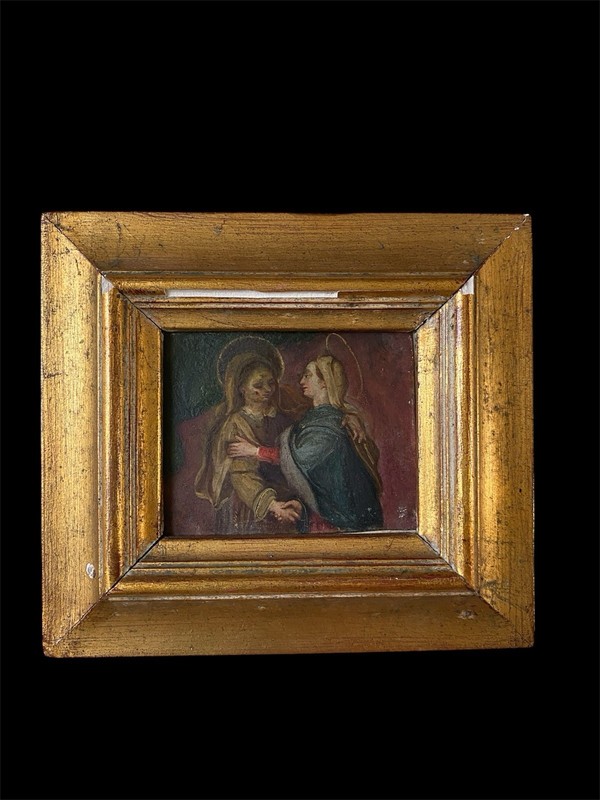 Antique Retablo 18 Cent.Old Master Oil Painting on Metal «Vision of the Virgin»