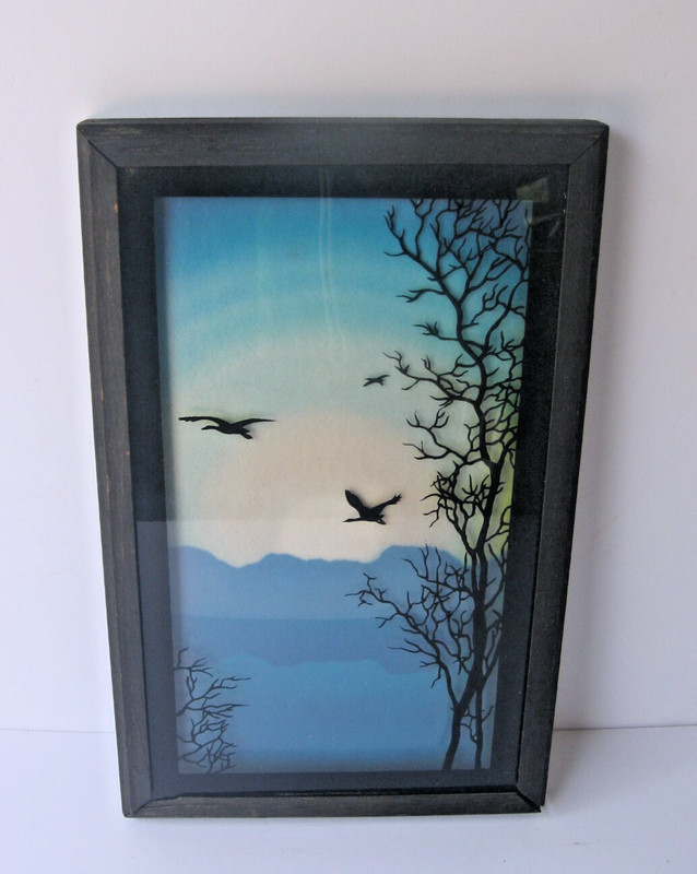 70s Lulu’s Reverse Artwork~Dusk~Geese~Ducks in Flight~Blues~Lake Mountain~Vtg