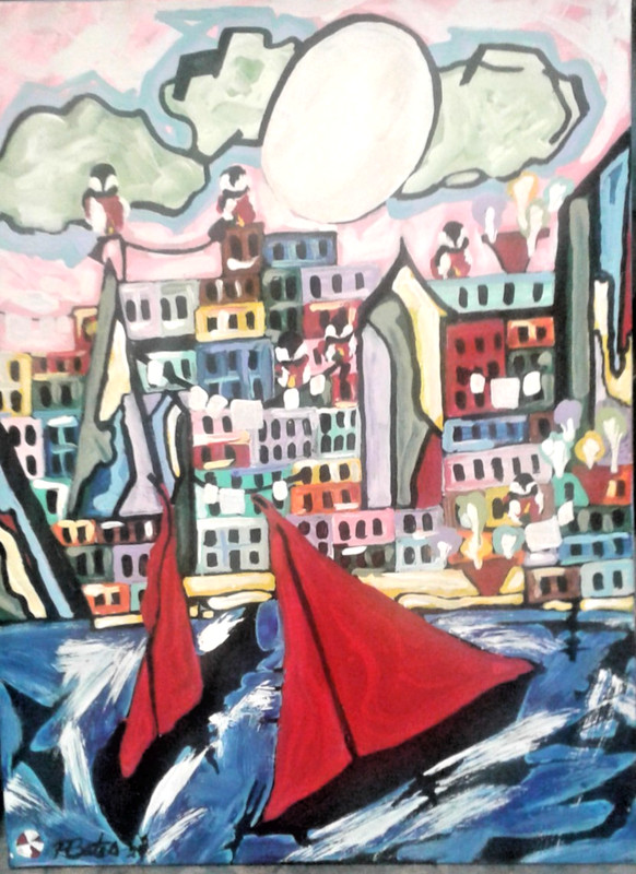 Original painting a sail boat one of kind painting colorful modern abstract pb