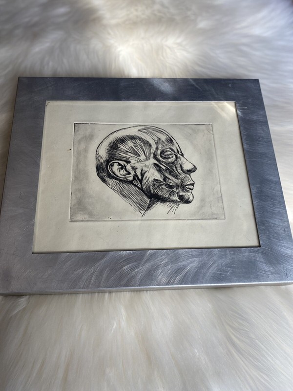 Unsigned Original Sketch Artwork Framed Aluminium Glass 10.5” H x 12.5” L gallery
