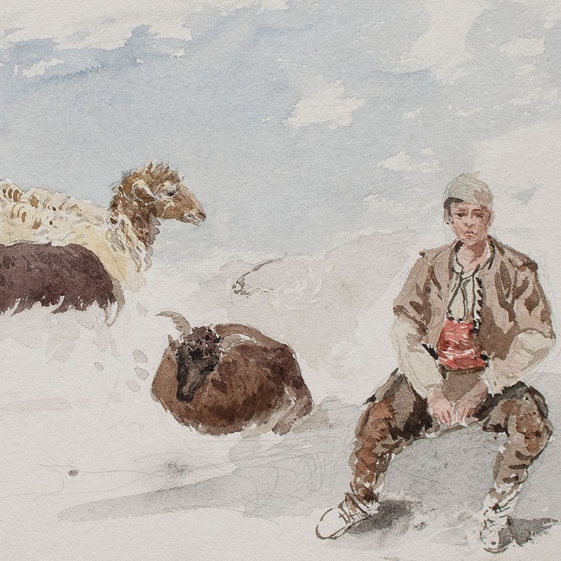 Goats Sheepbucks Shepherds Watercolour Study Oriental Watercolour Unknown 19th century