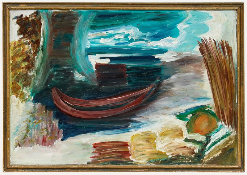 Manner of Ivon Hitchens (1893-1979) – Framed Mid 20th Century Oil, The Red Canoe