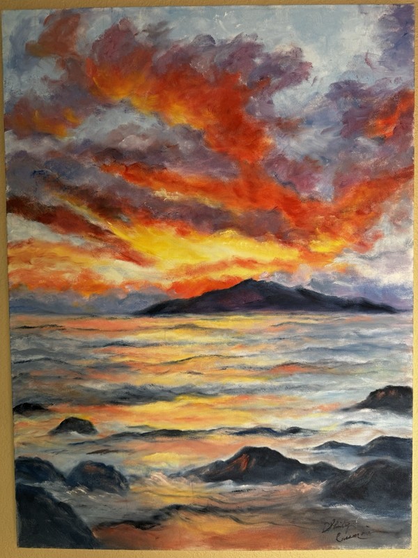 Shirley Crismoa 2018 Oil Painting on Canvas SUNSET ISLAND 24×18 inch