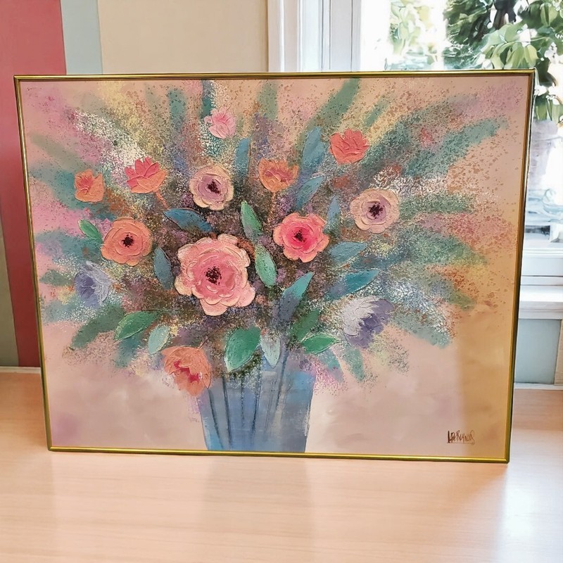 1960's Signed Lee Reynolds Oil on Canvas Original Painting - Bouquet of Flowers gallery