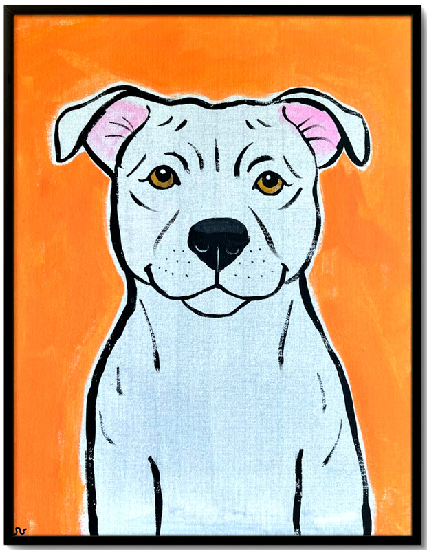 Pit Bull Terrier Portrait Painting, Expressive Dog Art 11×14