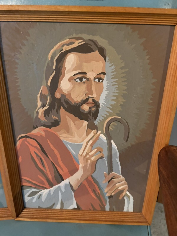 Vintage Pair Paint by Number Paintings Mary Jesus Double Sided Religious 1960 gallery