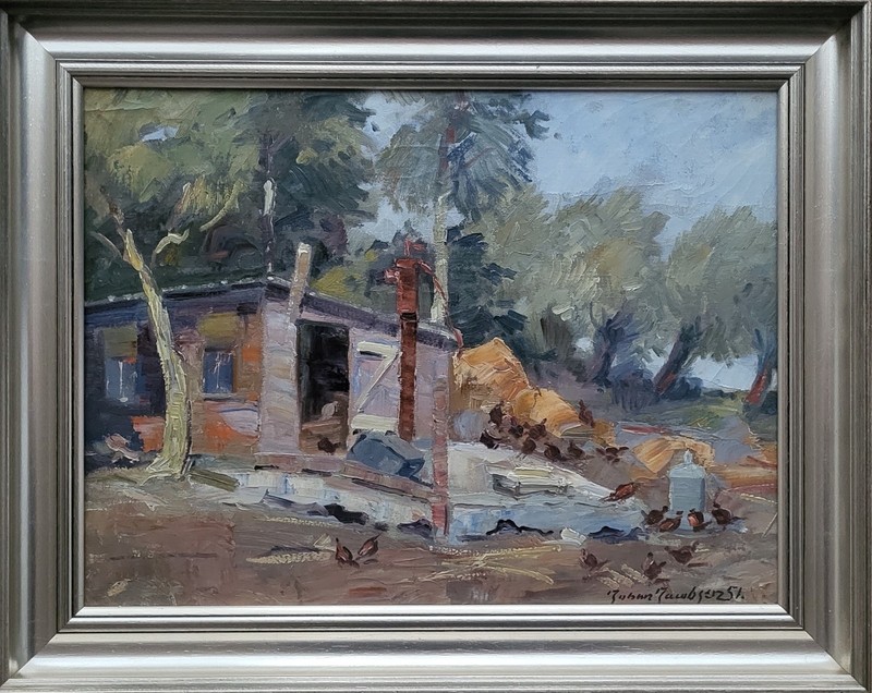 Oil painting. Johan Jacobsen(1883-1953):”The old shed”(1951)