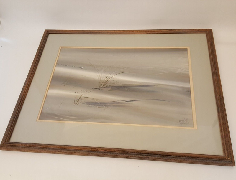Listed artist Charles Mulvey beach watercolor painting ‘Quiet of the Landing’