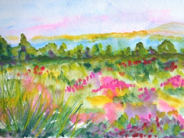 One Of A Kind – COLORFUL FLOWERS LANDSCAPE IMPRESSIONISM Watercolor Painting