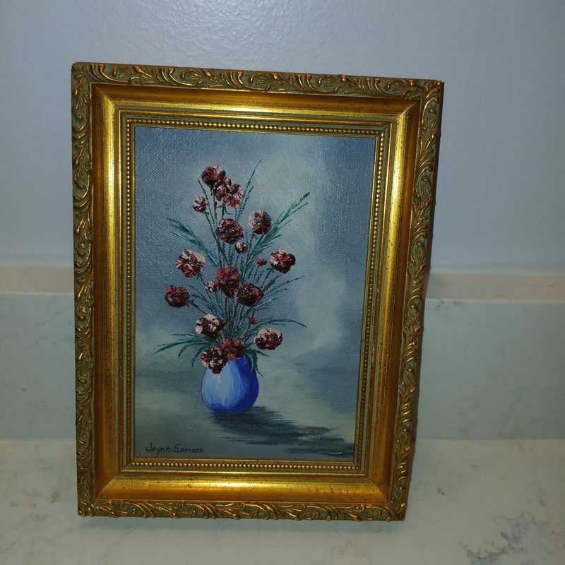 Vintage Original Floral Still Life Painting Signed Jayne Samson Gold Frame