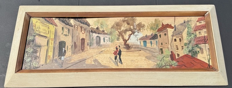 Maurice Utrillo Original Painting People Walking Custom Wood Frame 28.5×11.75”