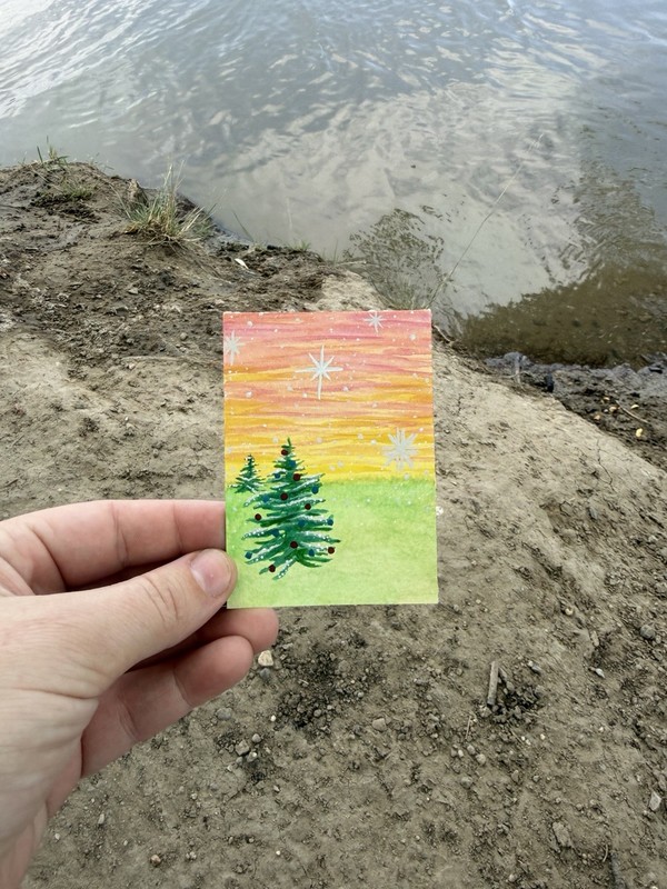 ACEO Original landscape art, Mixed media mini painting~ Light Begingings gallery