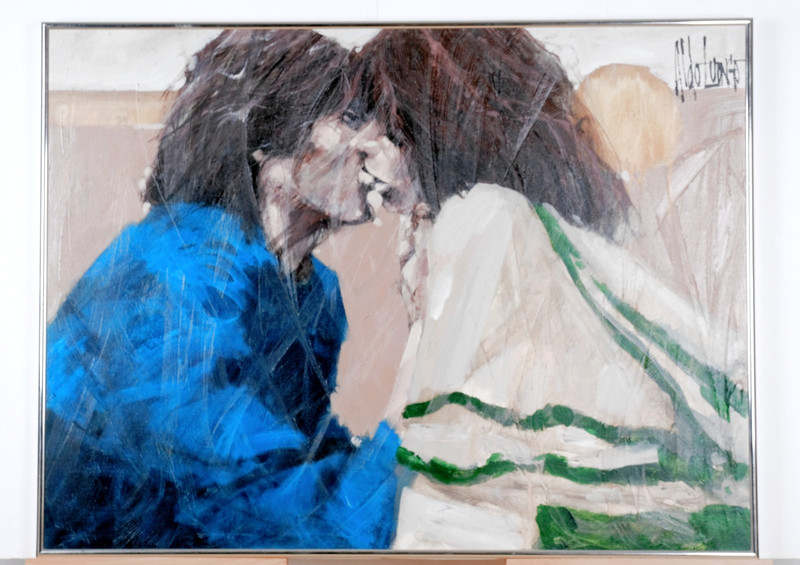 Aldo Luongo «Untitled» Original Oil on Canvas One of a Kind Silver Metal Frame