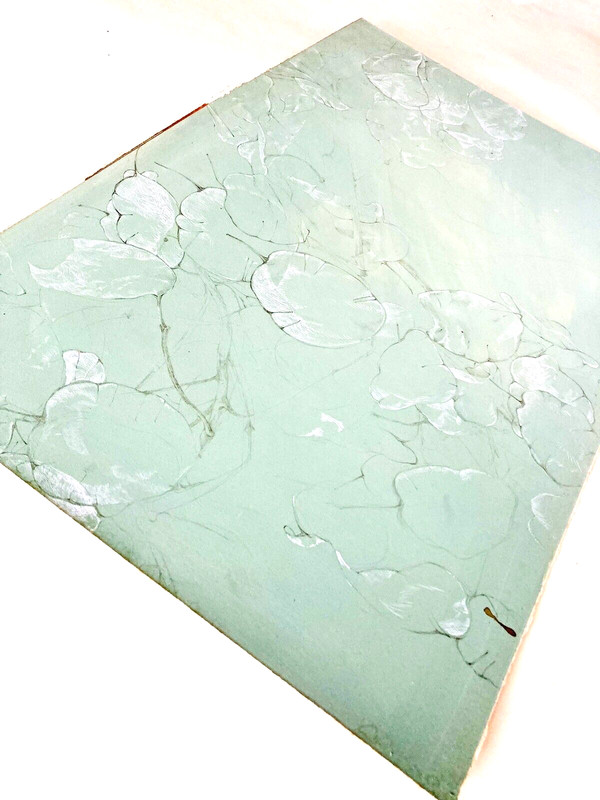 Lunaria or Lotus Leaf Study 21" Soft Green Botanical Drawing 1970s Pond Plants gallery