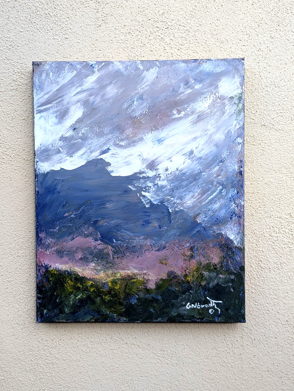 Original Signed Landscape Painting Mountain Storm Clouds Canvas 16×20 Galbraith