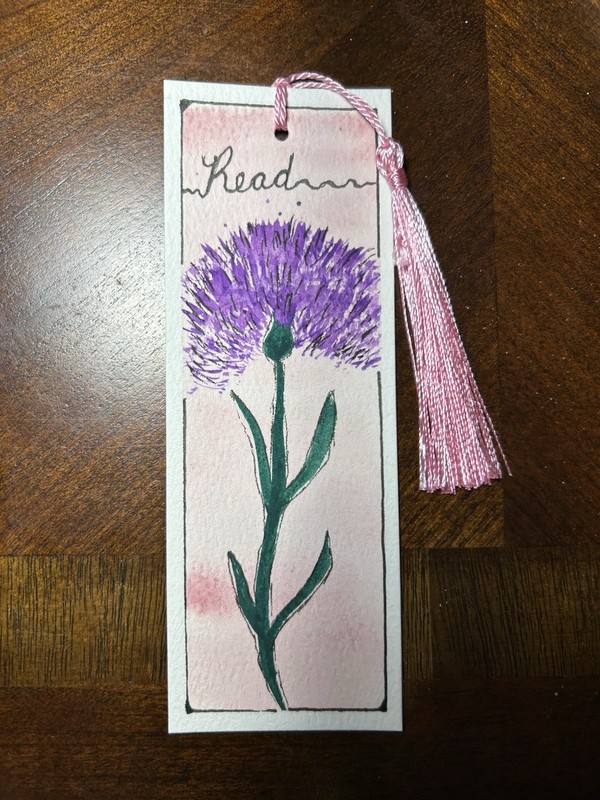 Watercolor and Ink Floral Bookmark with Tassel 5.5×2 Original Painting