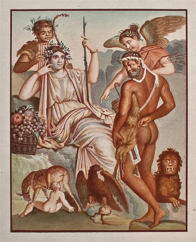 Heracles Telephos Augusteum Herculaneum Roman Wall Painting Gouache 19th century