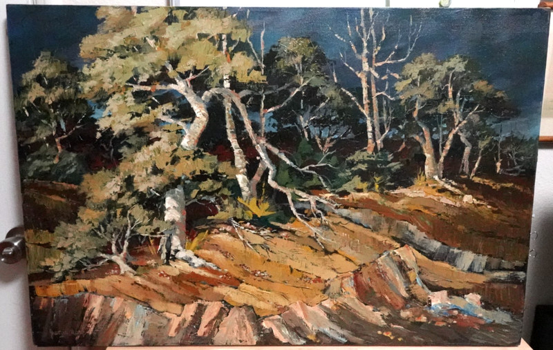 JUNIE HAMBLETT HARP «ALONE THE CANYON RIM» HUGE ORIGINAL OIL ON CANVAS PAINTING