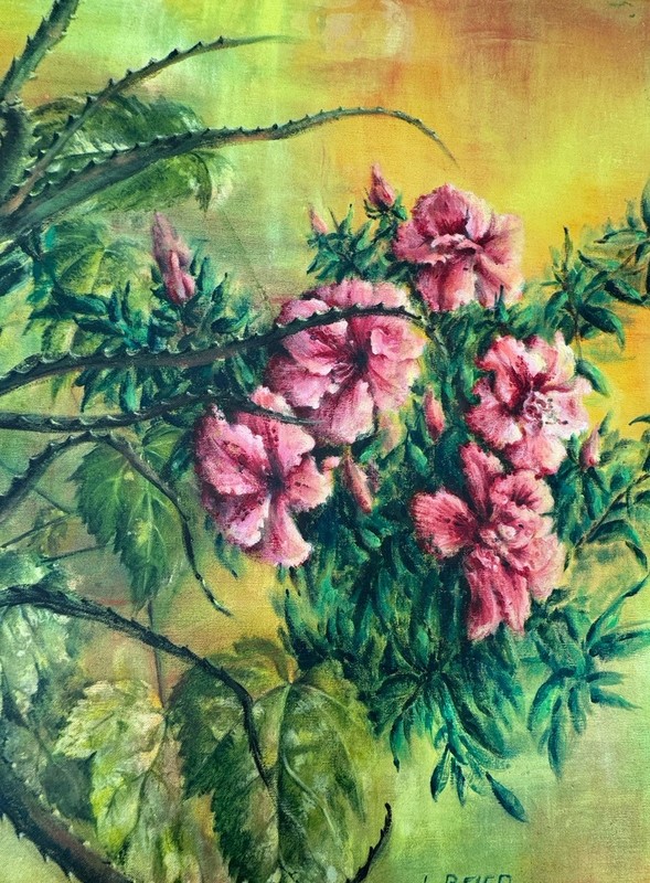 A Bouquet of Yellow Pink Original Rose Oil Painting, 38”x38”Floral Still Life gallery