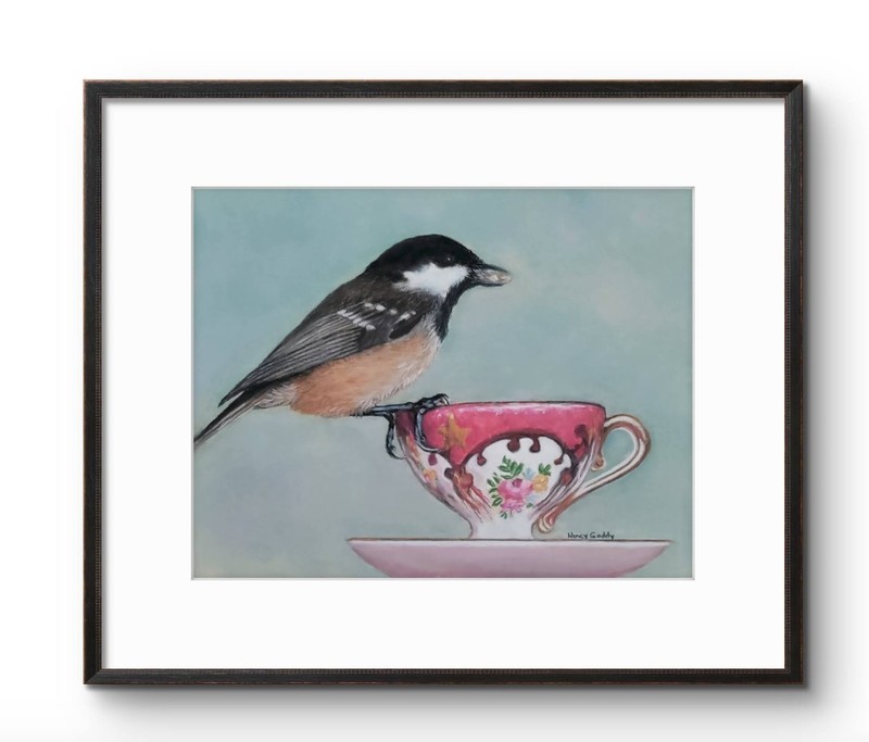 Original Expressive Tea Time Bird #2 14 x 11 Matted Pastel Painting