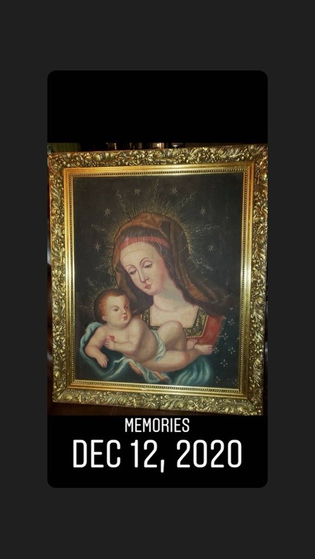 Madonna And Child Oil On Canvas 18 1/2” By 21” Art Piece Frame 21 1/2” By 27”