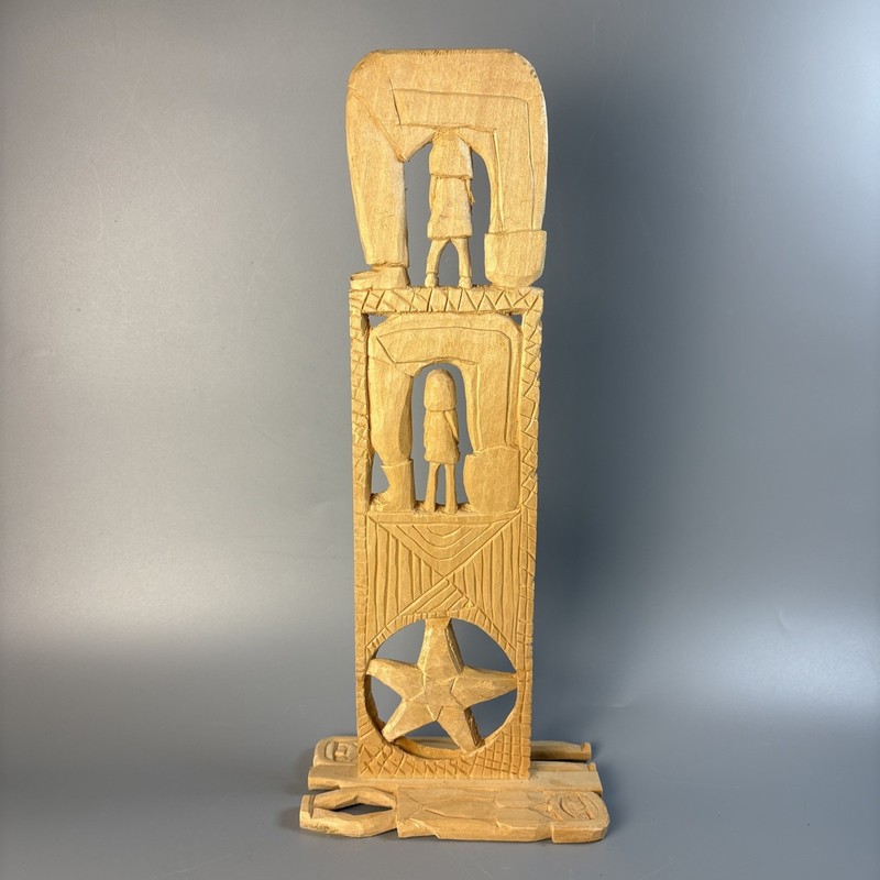 Outsider Folk Art - Wooden Totem- Herman Hayes - West Virginia 1923-2012 -14in