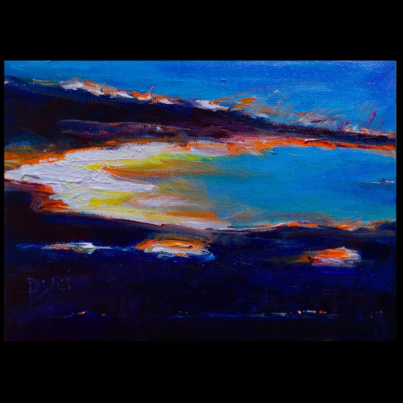 Original Acrylic Painting "HIDE AND SEEK" 5x7 inches - sky clouds light sunset gallery