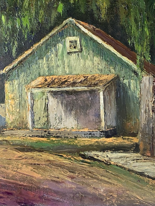 Mid Century 60s CA Plein Air Impressionism Eucalyptus Sunlit Path Shack Painting gallery