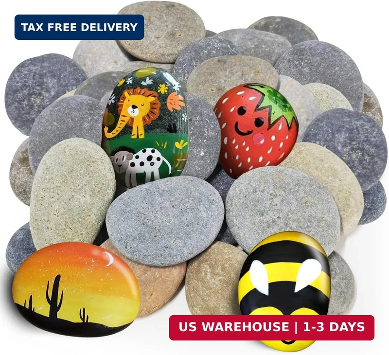 25Pcs Flat Rocks for Painting, 2-3in Smooth River Stones for Craft Supplies | Sm