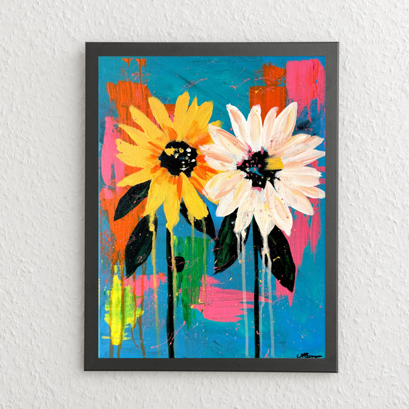 Abstract Expressionist Original Sunflower Painting Living Room Wall Art 12×16