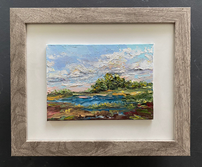 ORIGINAL OIL Painting » LAKE SUMMER LANDSCAPE» impasto FRAMED by Olga Diduh.