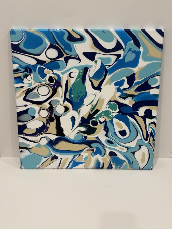 18×18 Blue -One-of-a-Kind Abstract Fluid Art Painting blind artist made