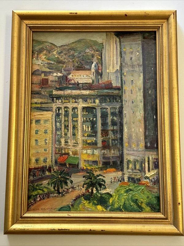 ANTIQUE CALIFORNIA PAINTING BERTHA WALKER GLASS SAN FRANCISCO WPA REGIONALISM