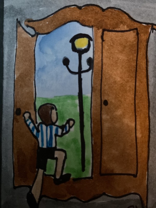 ACEO watercolor by PJ, art card 2.5 x 3.5: the lion, the witch and the wardrobe