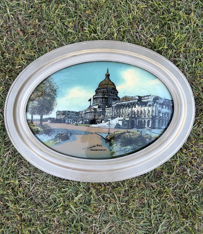 VTG Framed US Capitol Building Washington DC Reverse Painting Convex Glass VGC!