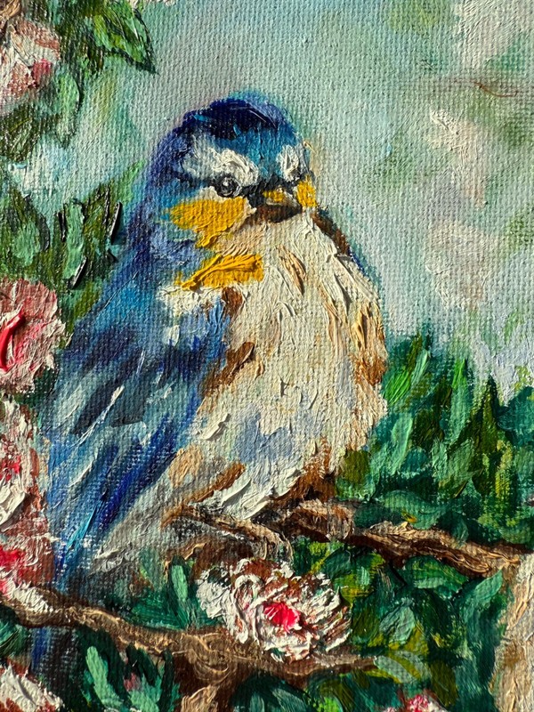 Chickadees Paintings Flowers Original Art Bird Painting Floral Wall Art Animal gallery