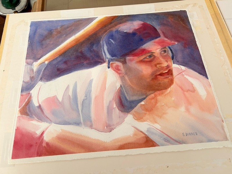 Sandy Alomar Jr Baseball Watercolor S. Dinner Cleveland Indians(Guardians) 1995