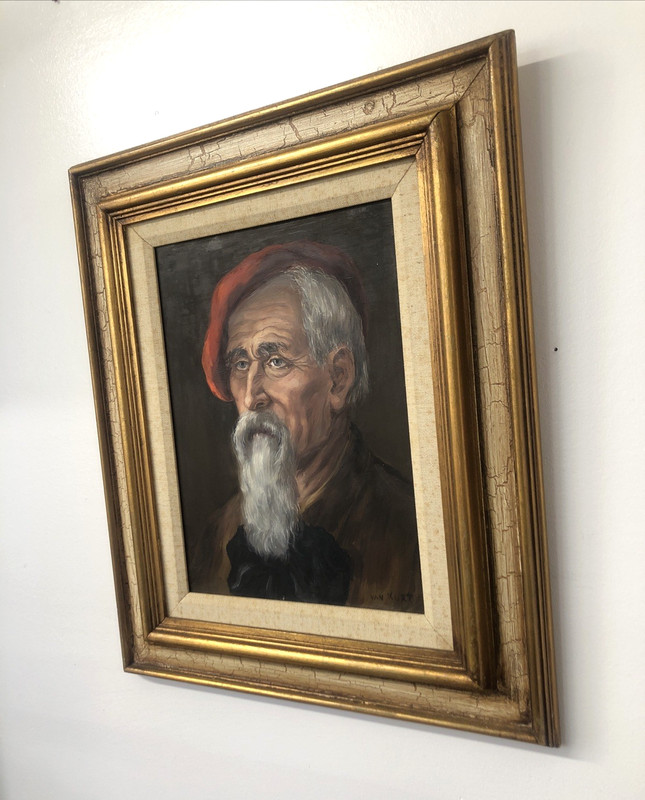 Oil Painting Portrait of Old Bearded Man Wearing Red Beret 1900s gallery