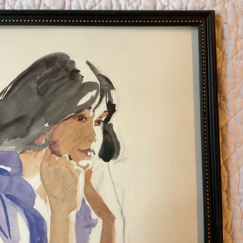 90s woman portrait original watercolor PAINTING framed hand painted gallery