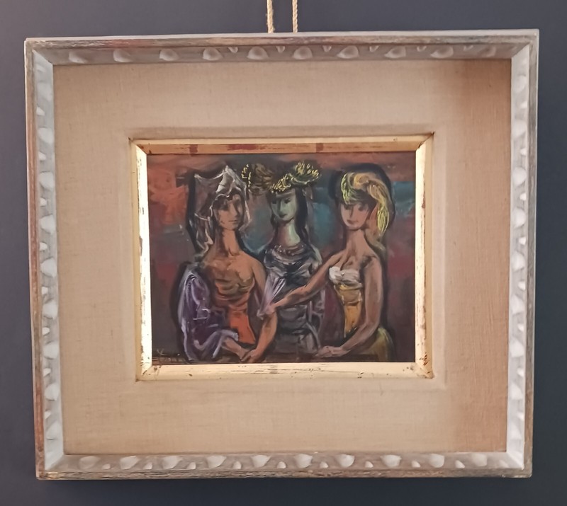 Frederic Taubes – Three Renaissance Ladies with Fans 1960s Oil Important Listed