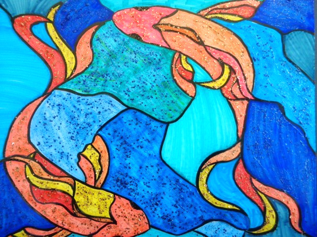 One Of A Kind – Original COLORFUL SWIMMING KOI FISH Abstract Painting 8×10