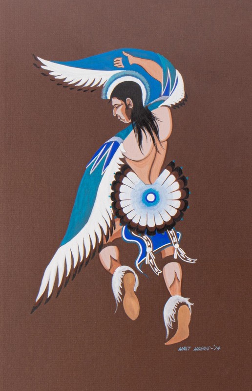 Walt Harris Native American Dancing Warrior Watercolor Painting Signed 1974 gallery