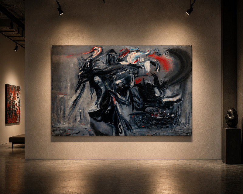Mysterious Figurative Abstract Oil Painting 35.4 × 23.6 Inches Hand-Painted