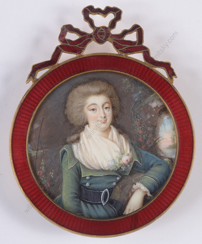 J.-L.-D. Duvaucel («Marsoeuvre») «Young lady in grotto», high quality miniature
