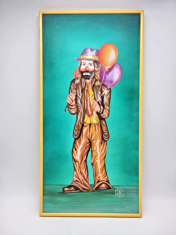 Hobo Clown w/ Balloons Painting By Hines 10″ x 20″